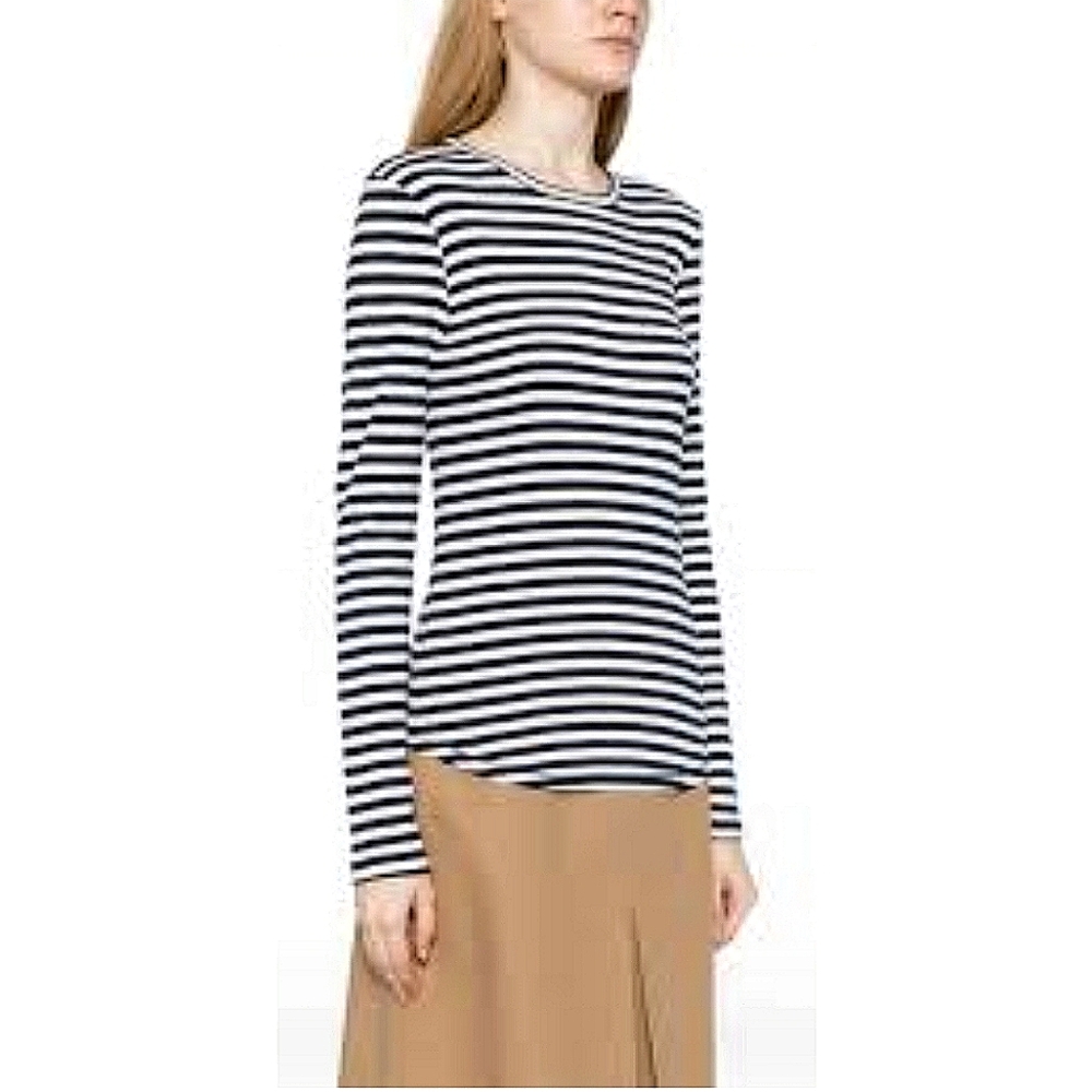 ATM Anthony Thomas Melilo Black White Striped Ribbed Long Sleeve Tee Size Medium